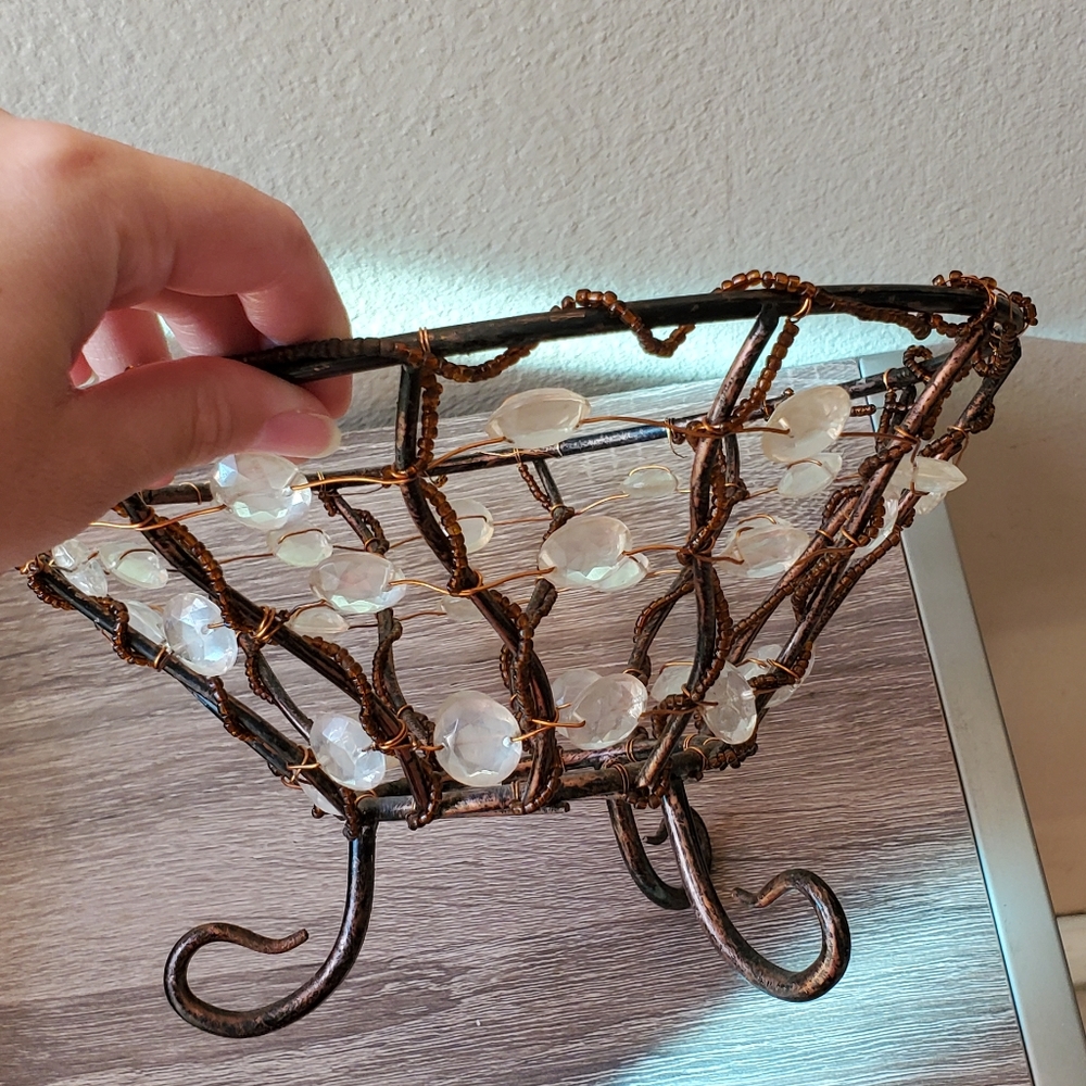 Boho Hippie Chic vintage retro handmade gem Wire Wrapped Beaded decorative bowl.